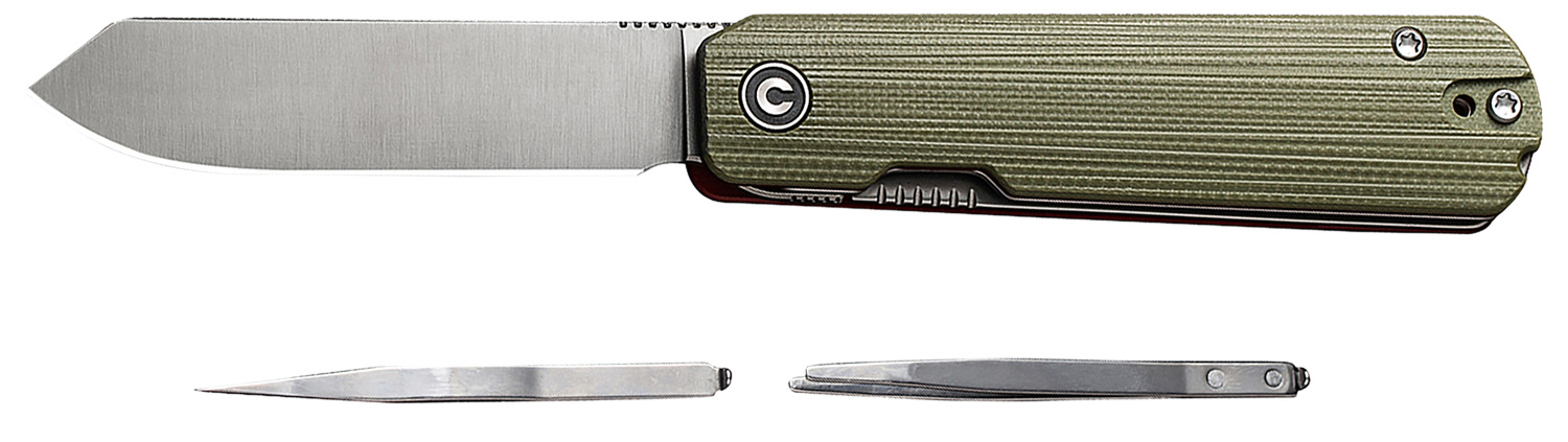 Civivi Knives C21004B-1 Sendy 2.83" Folding Spey Point Plain Satin Nitro-V Steel Blade. Green Textured G10 Handle